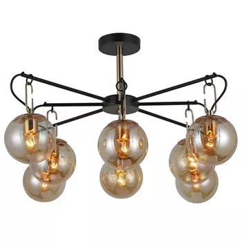 люстра потолочная SCHAFFNER Posizioni E27 8х60Вт стекло металл чёрный золото