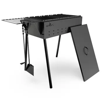 мангал стационарный Praktika BLACK 67,5х49,7х70,6см сталь 2мм с откидными решетками и крышкой