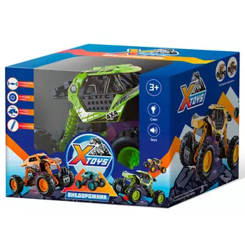машинка инерционная X-toys Внедорожник со светом и звуком масштаб 1:32 зеленая