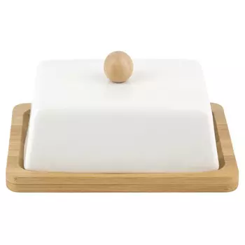 масленка NOUVELLE HOME Naturel 14,5х11,5х7см фарфор, бамбук
