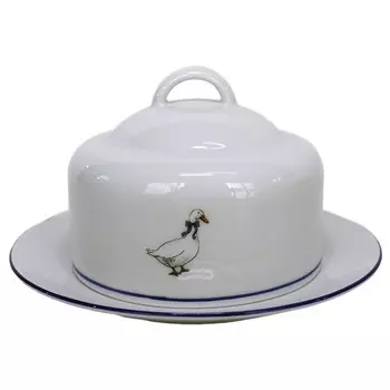 масленка THUN Saphyr Гуси 18х4,5см круглая фарфор