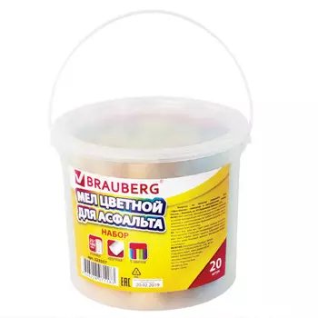 мел цветной BRAUBERG 5цв 20шт круглый ведро
