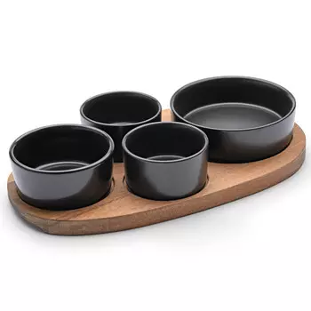 менажница APOLLO Alturo 4 секции на подставке 28х16х1,5см каменная керамика, акация