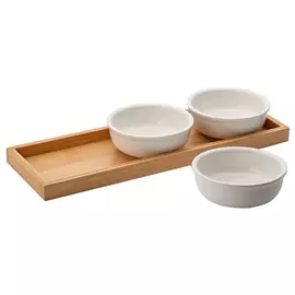 менажница APOLLO Foggio 3 секции 10,5х3,7см с подставкой 33х11,2см фарфор, бамбук