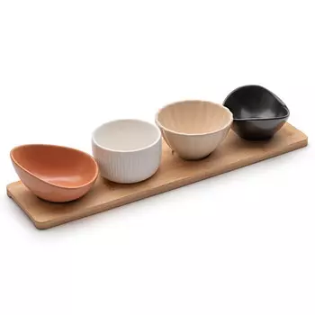 менажница APOLLO Scenario 4 секции на подставке 36х9,5х1см каменная керамика, бамбук