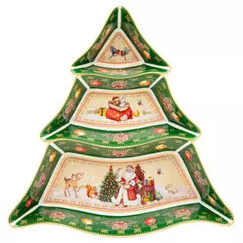 менажница LEFARD Дед мороз 3 секции 24х24х3см елка фарфор зеленая