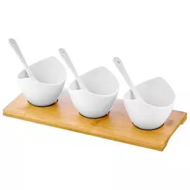менажница WALMER Bamboo 65мл 3секции на подставке 27х11х8см 65мл фарфор, бамбук