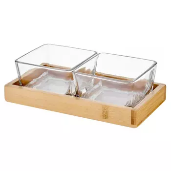 менажница WALMER Wood&Glass 2 секции на подставке 20х11х7,5см cтекло, бамбук