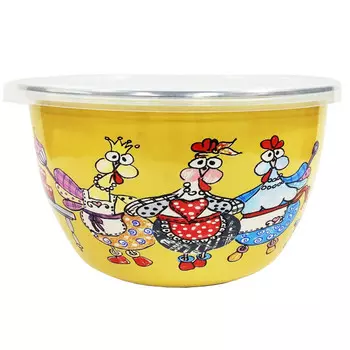 миска METROT Куриный переполох 18см 2,4л эмал. сталь с крышкой