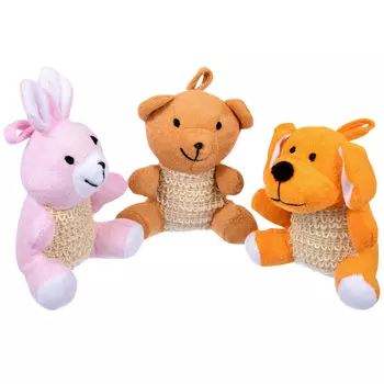 мочалка БАННЫЕ ШТУЧКИ Собачка/Мишка/Зайка 10х7,5х17см сизаль, хлопок, поролон