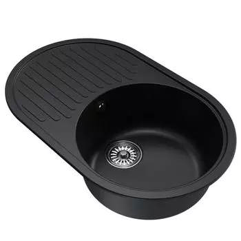 мойка Mixline ML-GM16 КОМФОРТ овальная с крылом 730х460х180мм искуственный камень ультра-черная