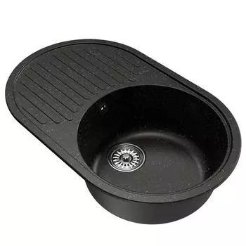мойка Mixline ML-GM16 КОМФОРТ овальная с крылом 730х460х180мм искуственный камень черная
