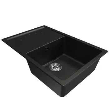 мойка Mixline ML-GM19 КОМФОРТ прямоугольная с крылом 750х500х200мм искуственный камень ультра-черная