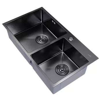 мойка настольного монтажа 2 чаши MIXLINE PRO 720х400х220мм черный графит нержавеющая сталь