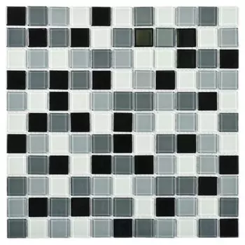 мозаика стеклянная Grand Вива 30x30x0,35 мм чип 25x25 мм цвет бело-серый-черный микс