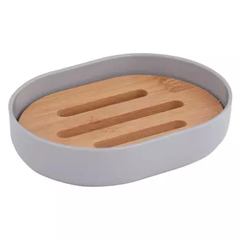 мыльница настольная пластик бамбук серый