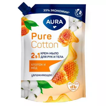 мыло жидкое AURA Pure Cotton 2в1 Хлопок и Мёд 450мл дой-пак