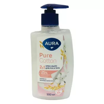 мыло жидкое AURA Pure Cotton 2в1 Хлопок и Овсяное молочко 300мл