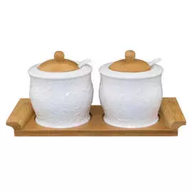набор банок Белые розы 340мл 24х9,7х10см на подставке керамика, дерево