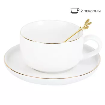 набор чайный NOUVELLE HOME Royal line. Daisy 2/4 350мл с ложками фарфор