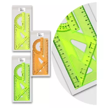 набор чертежный средний СТАММ Neon Cristal (треуг 2шт линейка 20см транспортир) в асс-те