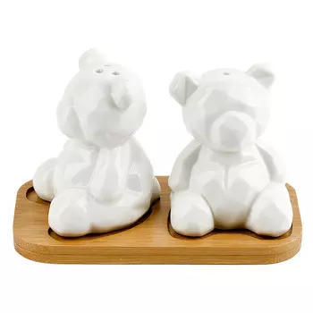 набор для специй NOUVELLE HOME Naturel 2632011 14х7х8,5см 2 предмета на подставке фарфор бамбук