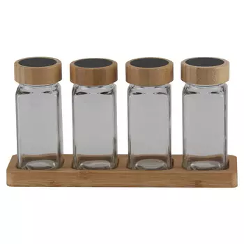 набор для специй TODELIA Chief 4 предмета на подставке стекло, бамбук