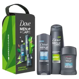 набор DOVE Men Энергия Свежести: шампунь 250мл, гель для душа 250мл, дез-т 50мл твердый, косметичка