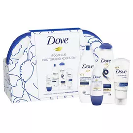 набор DOVE: шампунь 250мл, гель для душа 250мл, дез-т 50мл ролик, крем для рук 72мл, косметичка