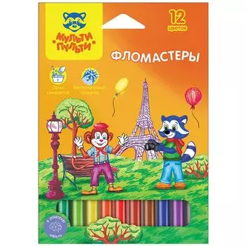 набор фломастеров МУЛЬТИ-ПУЛЬТИ Енот во Франции 12цв 2мм смываемые круглые