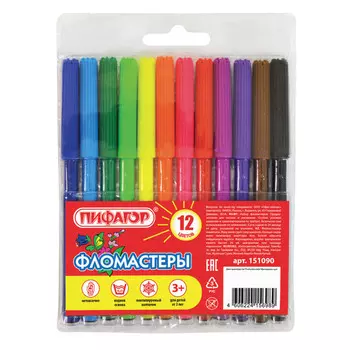 набор фломастеров ПИФАГОР 12цв вентилируемый колпачок