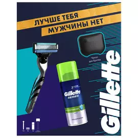 набор GILLETTE Mach3: станок с 1 кассетой, гель для бритья Series для чувств.кожи 75мл, чехол