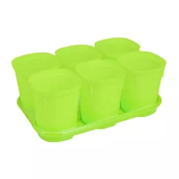 набор горшков для рассады со съемным дном с поддоном InGreen 400мл 6шт пластик салатовый