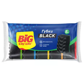 набор губок BIG SITY LIFE Black 5шт 10х6,5х4см поролон, фибра