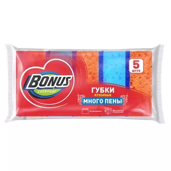набор губок BIGBONUS EVERYDAY Много пены 5шт 9,4х6,2х3см поролон, абразив
