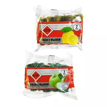 набор губок HOMEQUEEN с мылом 7шт стальное волокно в ассортименте