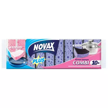 набор губок NOVAX Plus Сombi 10шт 9х6х3,5см поролон, абразив