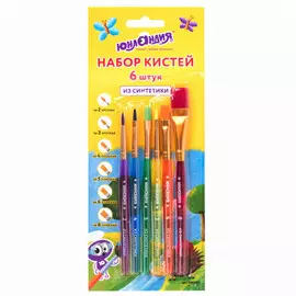 набор кистей 6шт ЮНЛАНДИЯ синтетика круглые N2,3 плоские N4,5,6,8