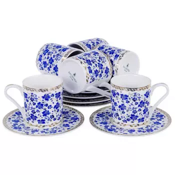 набор кофейный Мармарис 6/12 100мл фарфор синий цветок