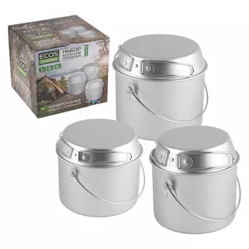 набор котелков походных ECOS Camp-S1 3шт 1,2л/1,8л/3л алюминий