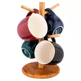 набор кружек LEFARD Break time 4шт. 310мл на деревянной подставке фарфор