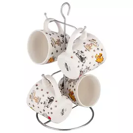 набор кружек LEFARD Веселые друзья 4шт. 350мл на металлической подставке фарфор