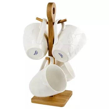 набор кружек NOUVELLE HOME Naturel 4шт. 380мл на подставке фарфор, бамбук