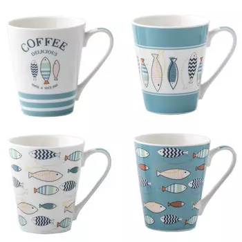 набор кружек TODELIA Рыбы 300мл костяной фарфор 4 шт