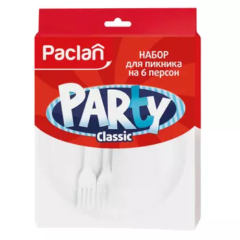 набор PACLAN Party Classic: вилка,стакан,тарелка 16,5см пластик на 6 персон