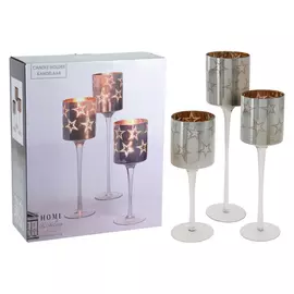 набор подсвечников Бокал Звезды 3шт 25/30/35см стекло серебро/золото