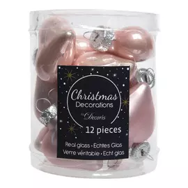 набор подвесок Сердечки 12шт 4см стекло розовый