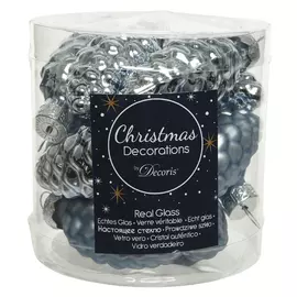 набор подвесок Шишки 12шт 6см стекло серо-голубой