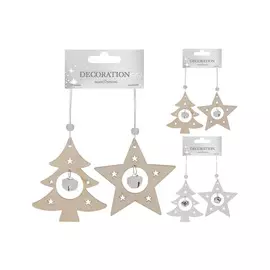 набор подвесок Звезда/Ель с бубенцом 2шт 10см дерево в асс-те