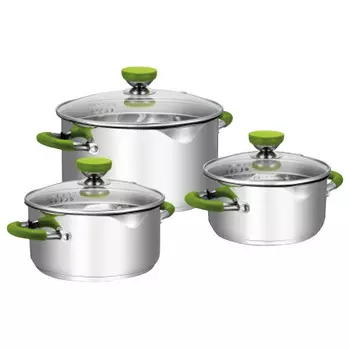 набор посуды ATTRIBUTE Lime 6 предметов 1,5/3/5л нерж.сталь, стекло, силикон